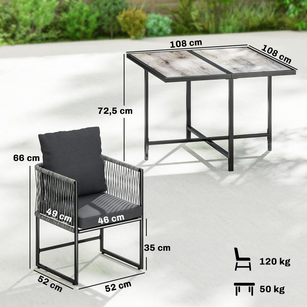 Poly Rattan Garden Furniture Set 5-Piece Space-Saving Seating Group Table with 4 Chairs DPC Tabletop Cushions Grey