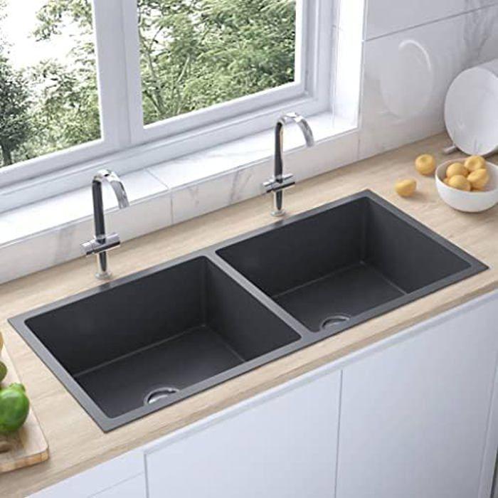 Évier de cuisine - VIDAXL - Rectangulaire - 2 bacs - Inox noir - Design contemporain