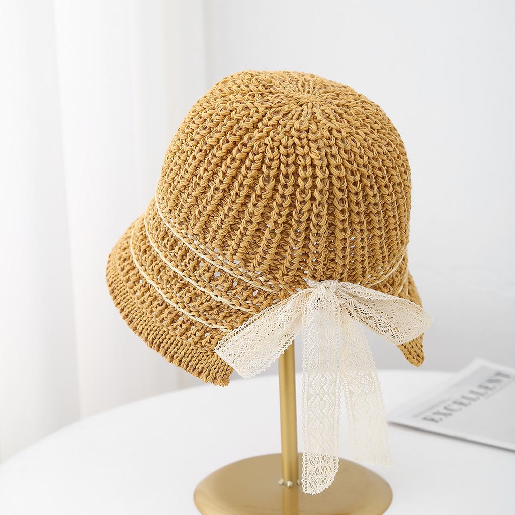 Mode Spitze Streamer gestrickter Fischerhut Mädchen Sommer atmungsaktiv nach Gabelung pastoraler Schatten Fischerhut