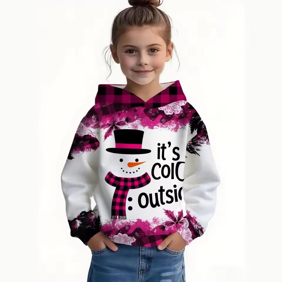 Cartoon Cat Full Print Girl Trendy Hoodie Sweatshirt, Comfort Fit Long Sleeve Jumper Tops, Children Kids Clothing Gift