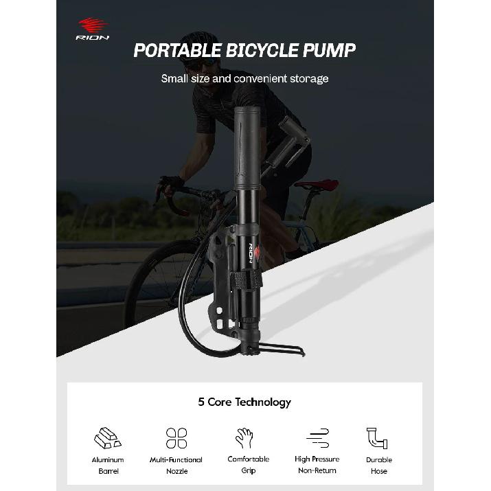 RION Bicycle Pump Portable Aluminum Bike Pumps UK FR US Valve Inflator Mountain Road Bike Accessories Lightweight Multi-function