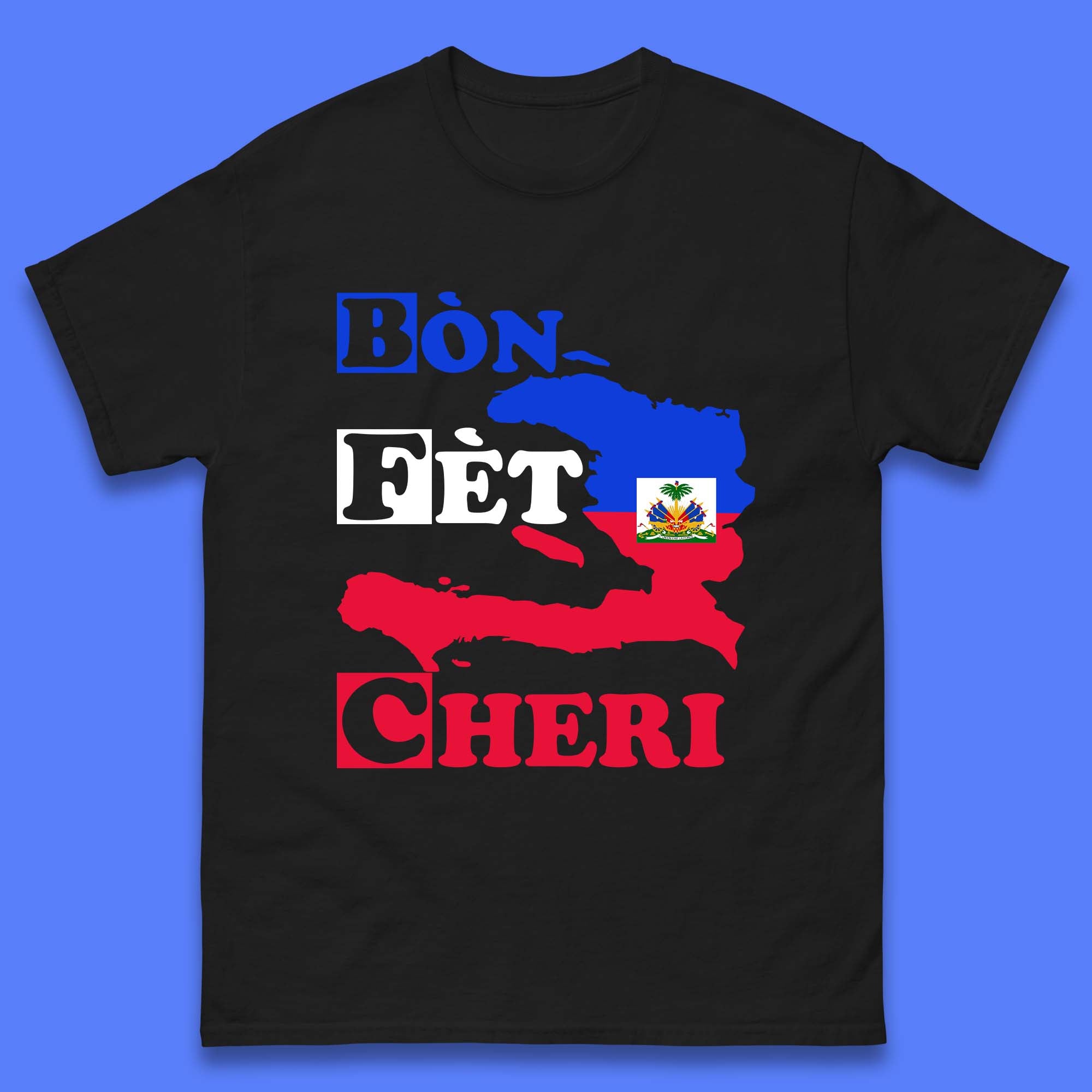 

Bon Fet Cheri Haiti Map Mens T-Shirt Womens Tops Tees S