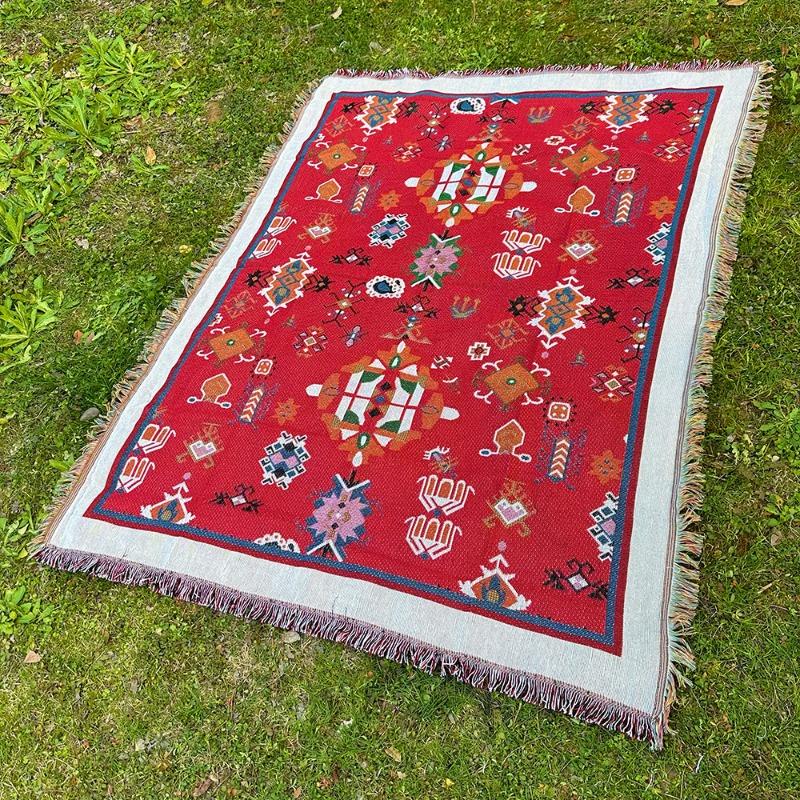 Outdoor Camping Blanket Sofa Blanket Woven Cotton Picnic Blanket Multifunctional Camping Blanket Bohemian Blanket String Blanket