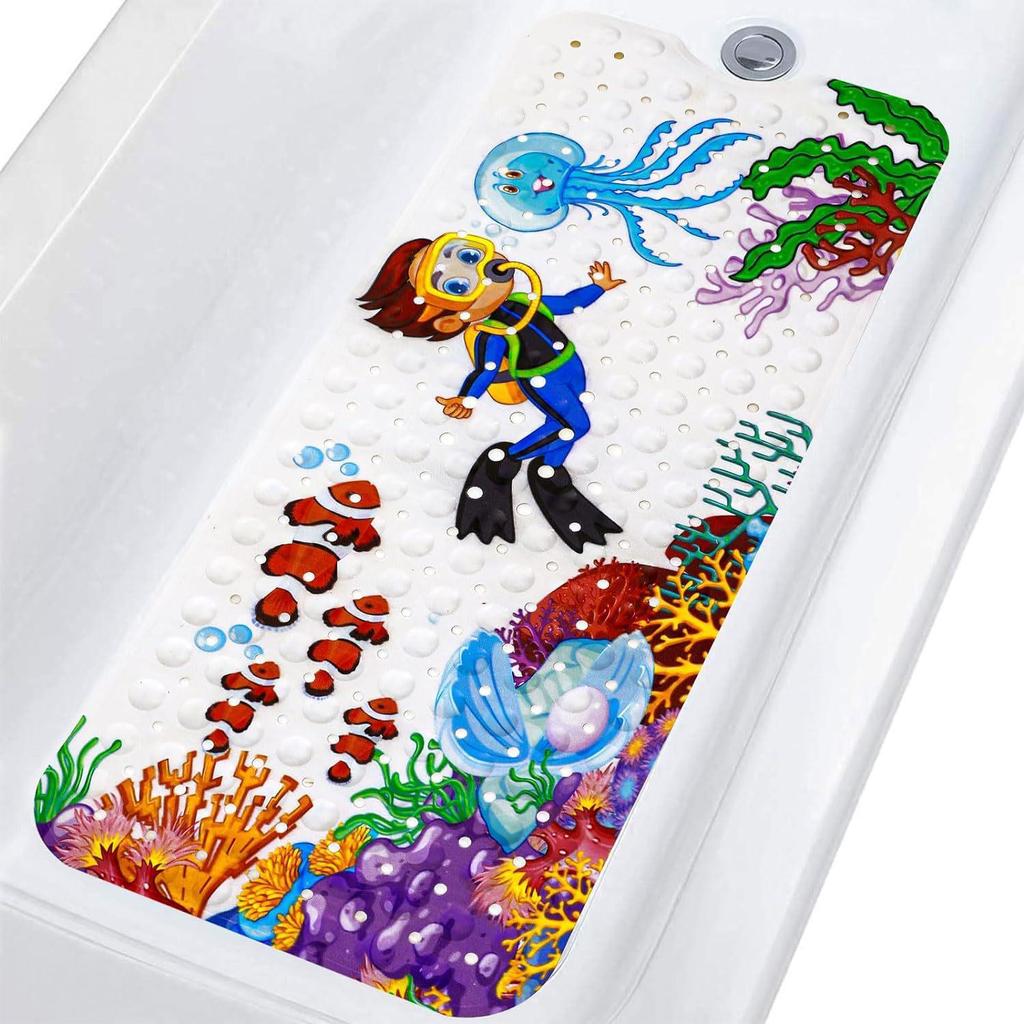 Cartoon Non-Slip Bathroom Mat - Printed Pattern Shower & Bath Floor Mat, Customizable Labeling