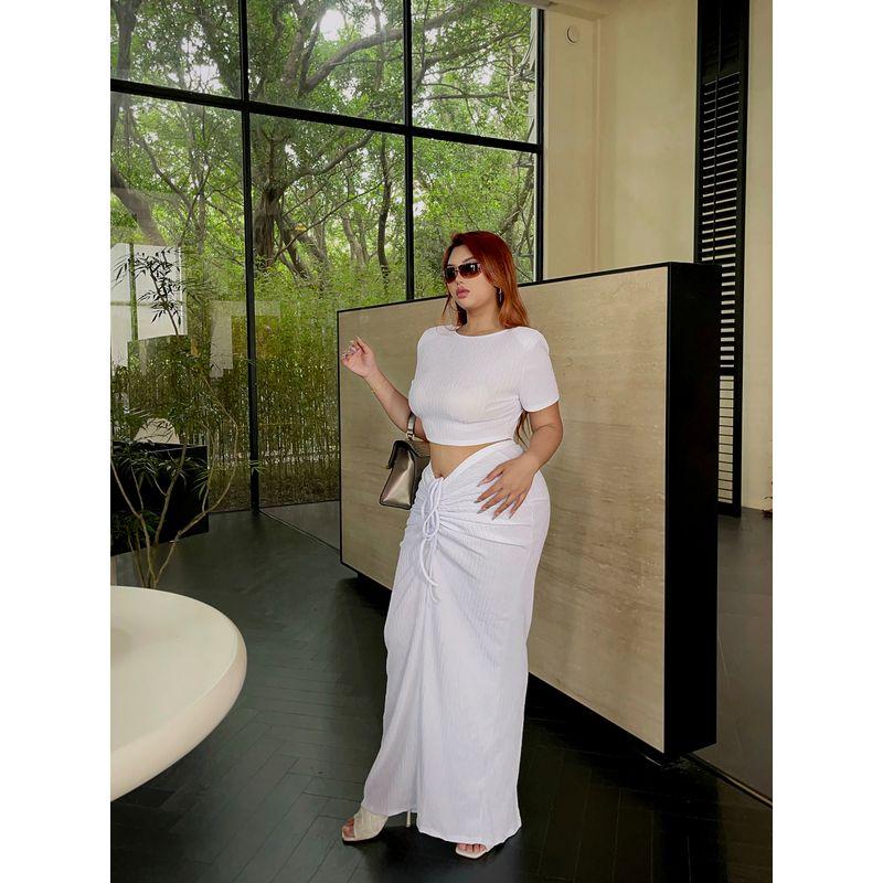 

Brother Nan Loose-Fit Summer New Arrival Sexy European and American Suit Female Plus Size Plus Size Ladies Silm Slim and Sexy Fashion Two-Piece Suit White L