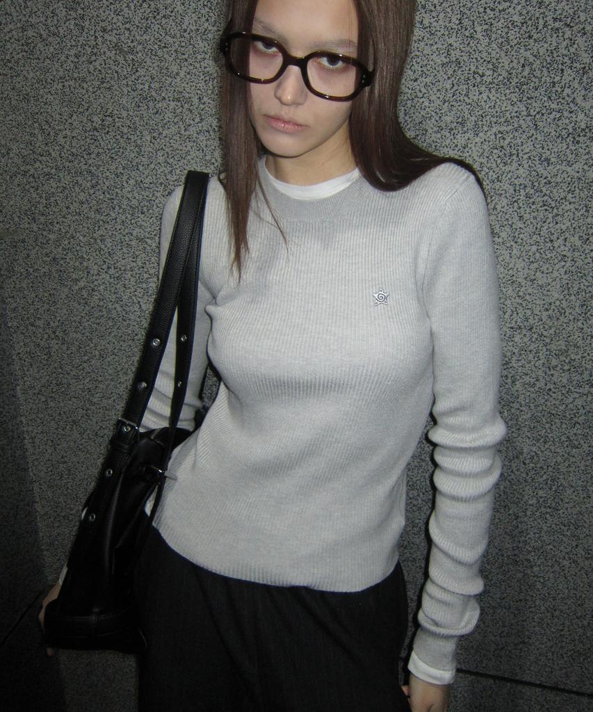 CHICKS Slim Fit Ribbed Round Knit Back Melange