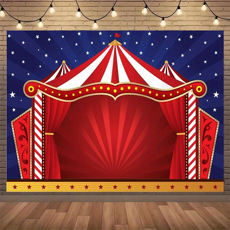 Colorful balloons, red tents, amusement park ferris wheel - polyester fiber photo background cloth and party banners 100x150cm