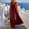 Women's Casual Cotton Linen Dress with Pockets - Sleeveless Round Neck Loose Fit Color Summer Dress