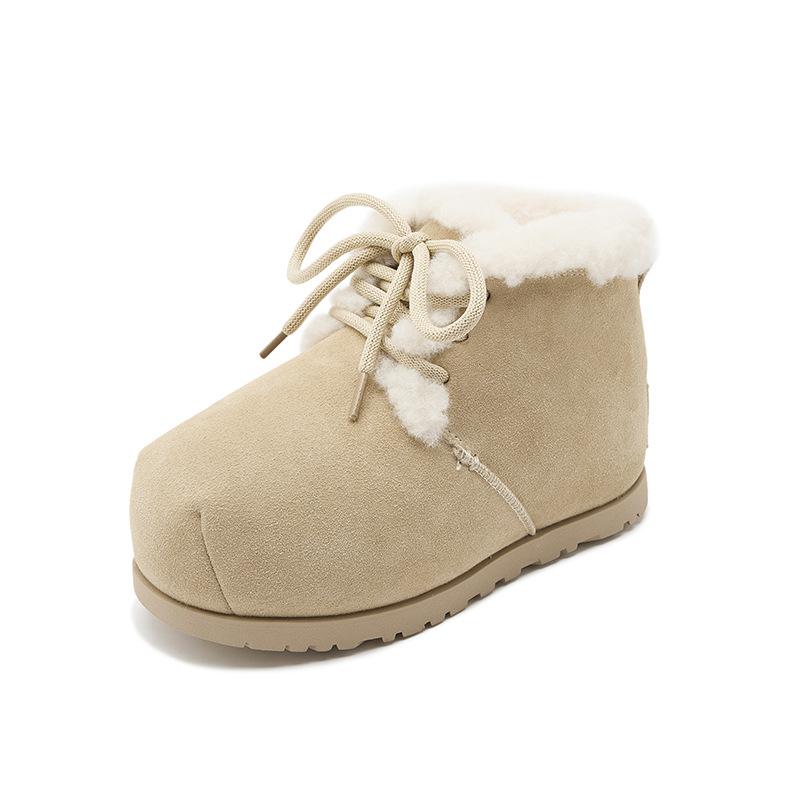 Snow boots women's 0000 winter new matte leather velvet warm ugly cute bread shoes heightened platform fashion short boots