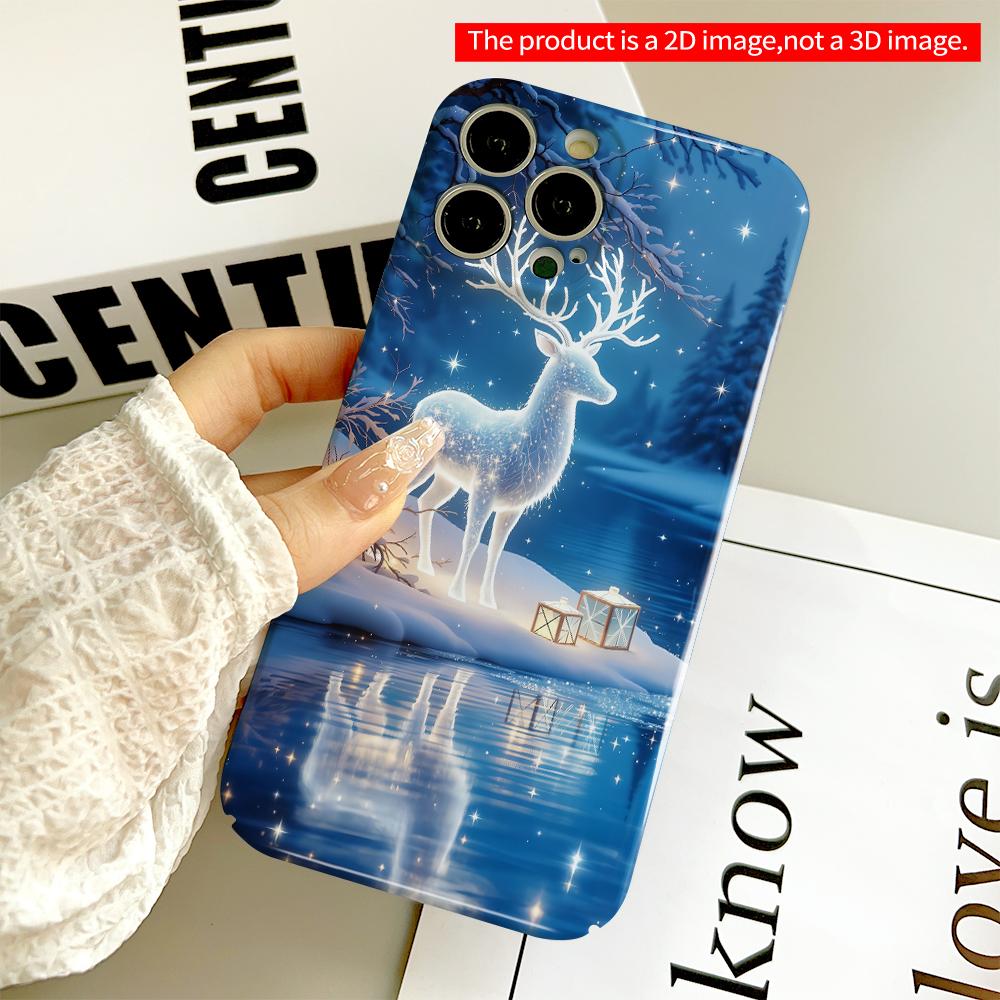 2DFlat Glowing Deer by Moonlit Lake All Inclusive Film Hard Phone Case, Compatible with iPhone 18 Pro Max 17 16 15 14 13 12 11