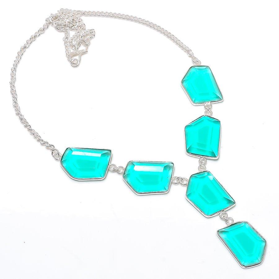 

Натуральный Индиголитовый Турмалин 925 Стерлинговое Серебро Ювелирное Ожерелье 18 U2b74