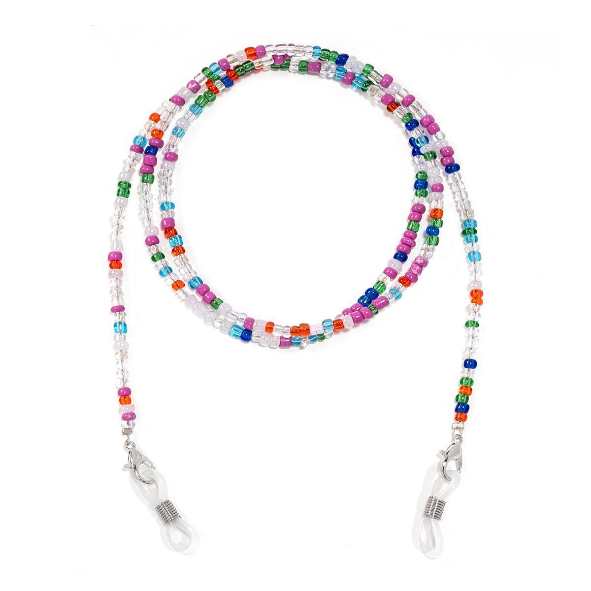 

Цепочка для очков и маски двойного назначения из разноцветных рисовых бусин розовый