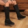 Wedge Single Boots Autumn New Round Toe Metal Belt Buckle Platform Anti-Slip Wear-Resistant Tall Boots