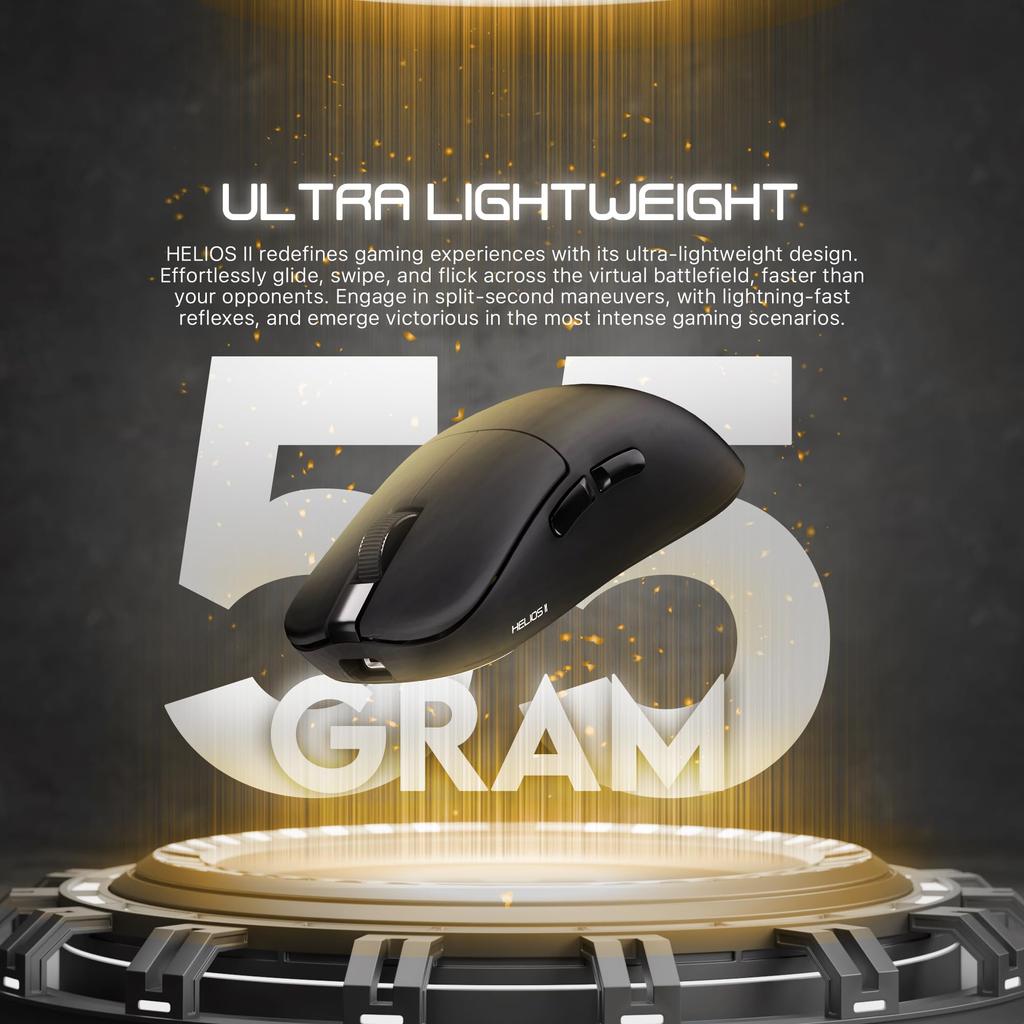 Fantech HELIOS II PRO 1K Wireless Gaming Lightweight PixArt 3395 6 TTC Gold Optical Included Soles and Grip White Wired/2.4GHz Mouse, (55g), Sensor,