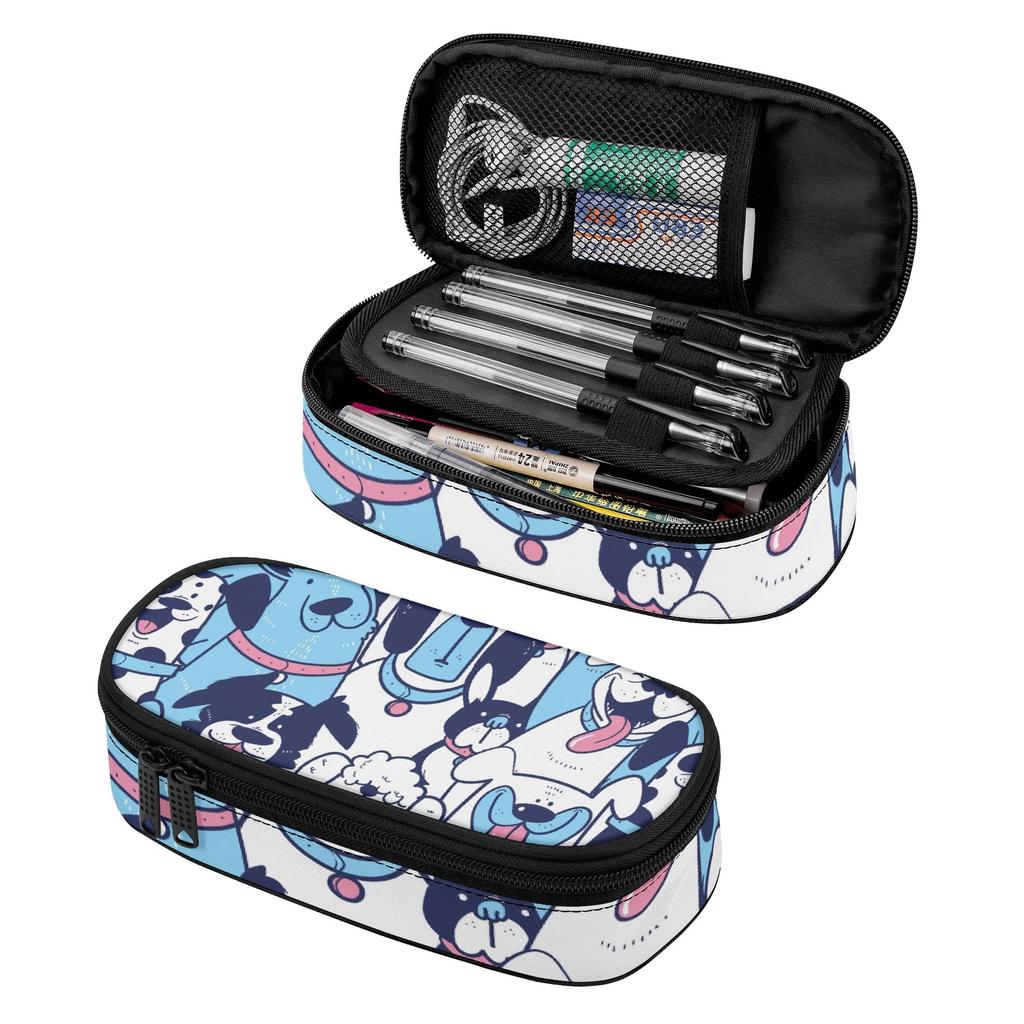 Pen Case Portable Wear Resistant Polyester Easy Open Zipper with Main Compartment Mesh Pocket and Pen Slots for Daily School Use