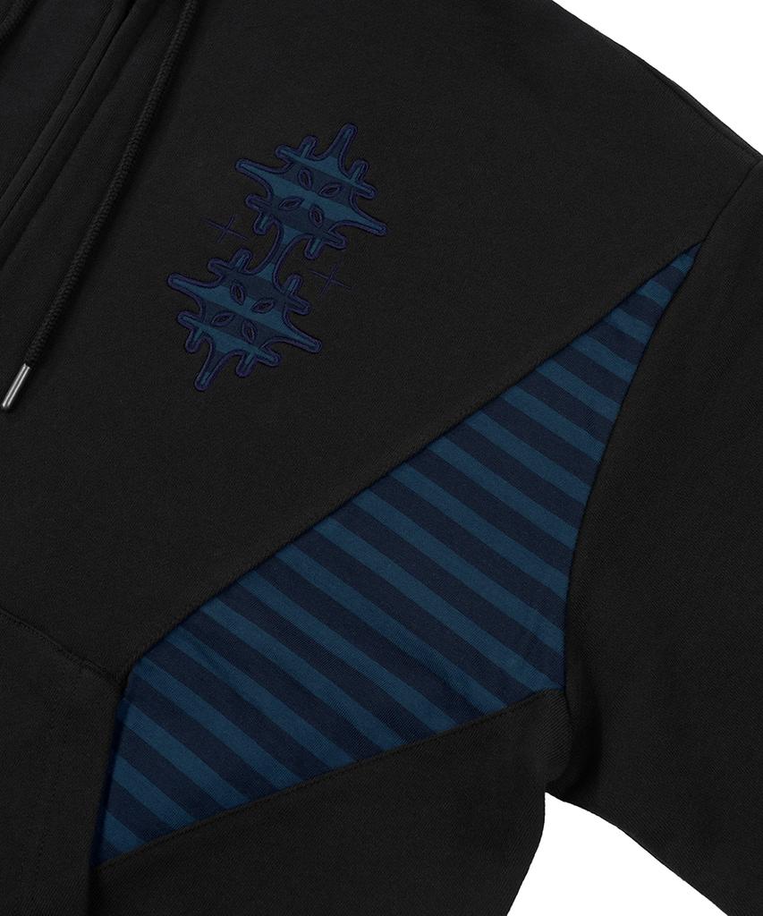 Gakkai Unions Four-Star Stripe Color Block Zip-Up Hoodie Black