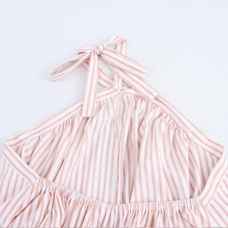 Kaslead New Arrival Women's Clothing Fashion Style Fashion Minimalist Stripes Halterneck Vacation Style Dress