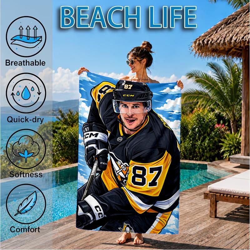 Pittsburgh Hockey Player Crosby Beach Towel, Super Soft Microfiber, Perfect Gift for Her/Him, Birthday, for Pool, Beach, Travel, Decor Beach Party