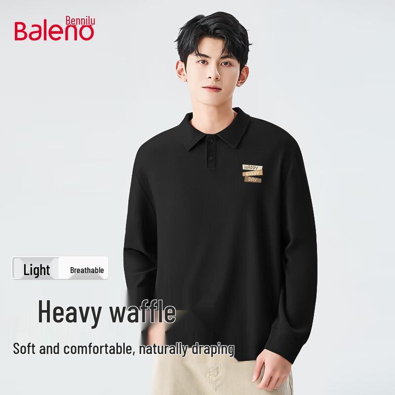 Baleno Herren Langarm-Polohemd mit Waffelstruktur