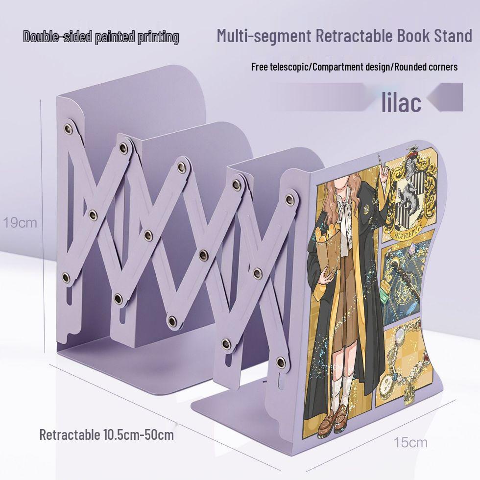 Harry Potter Desktop Organizer & Book Stand: Retractable Folding Bookshelf with Thickened Book Clips Thickened Metal Retractable Bookshelf