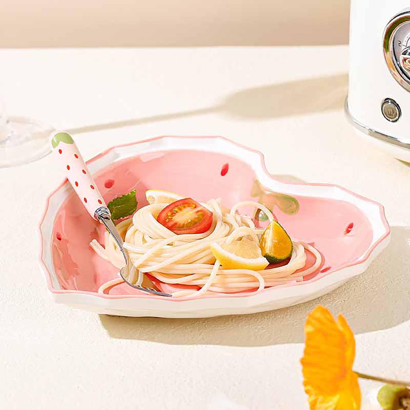 Strawberry Bowl Spoon Plate Set Beautiful Girl Heart Bowl Salad Bowl Dessert Household Tableware