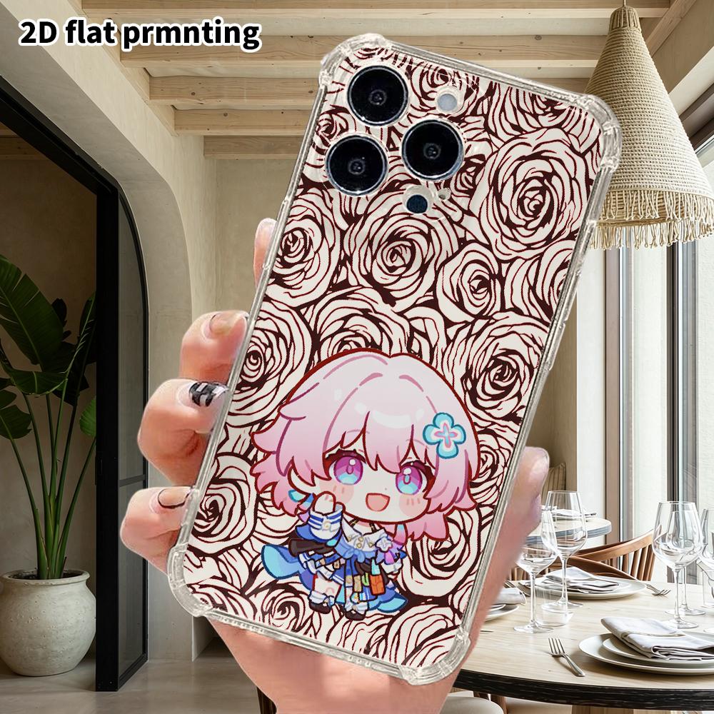 Phone Case: 2D Flat, Suitable for iPhone 18 17 16 15 14 13 Pro, Transparent with Corner Protection, Pink Short Hair, Christmas and Halloween Gift