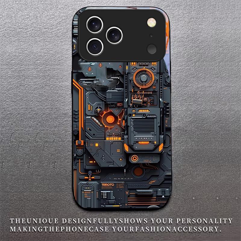 Mech Circuit Core For Apple Black Phone Case For iPhone 17 16 15 14 13 12 11 Pro Max 17 Air 6 7 8 Plus 5 XR X Glass Black Cover
