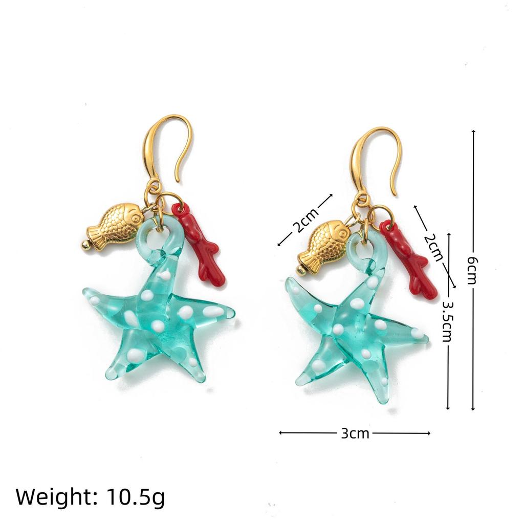 Starfish Ocean Earrings: Seahorse Series with Goldfish and Coral Design in Stainless Steel