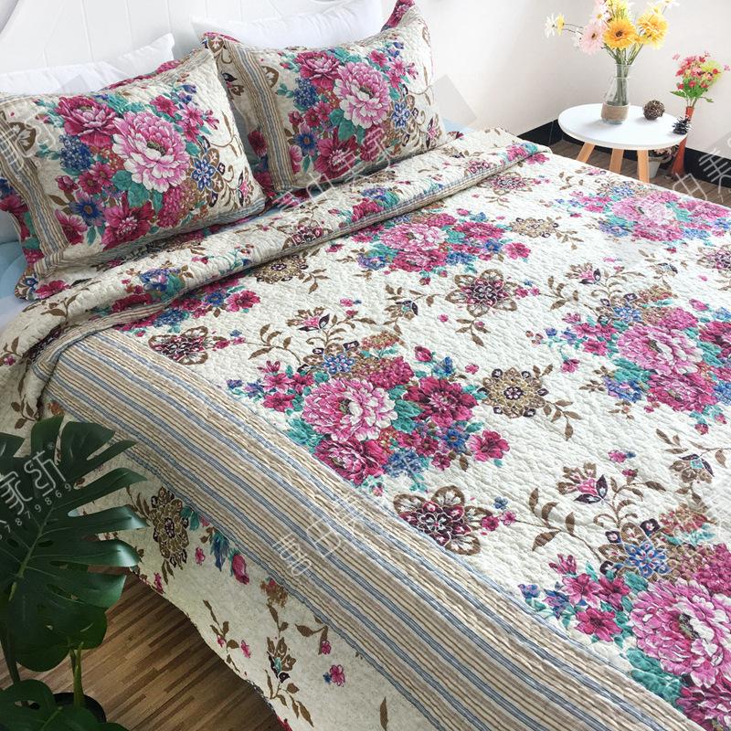 1PC/3PCS Printed Bedspread Queen Size Floral Cotton Quilt Bedding Set, Lightweight Summer Quilted Blanket for Bed Comforter