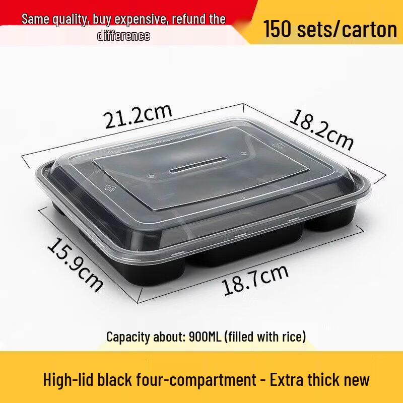 ZISIZ 1000ml Disposable 4-Compartment Meal Box