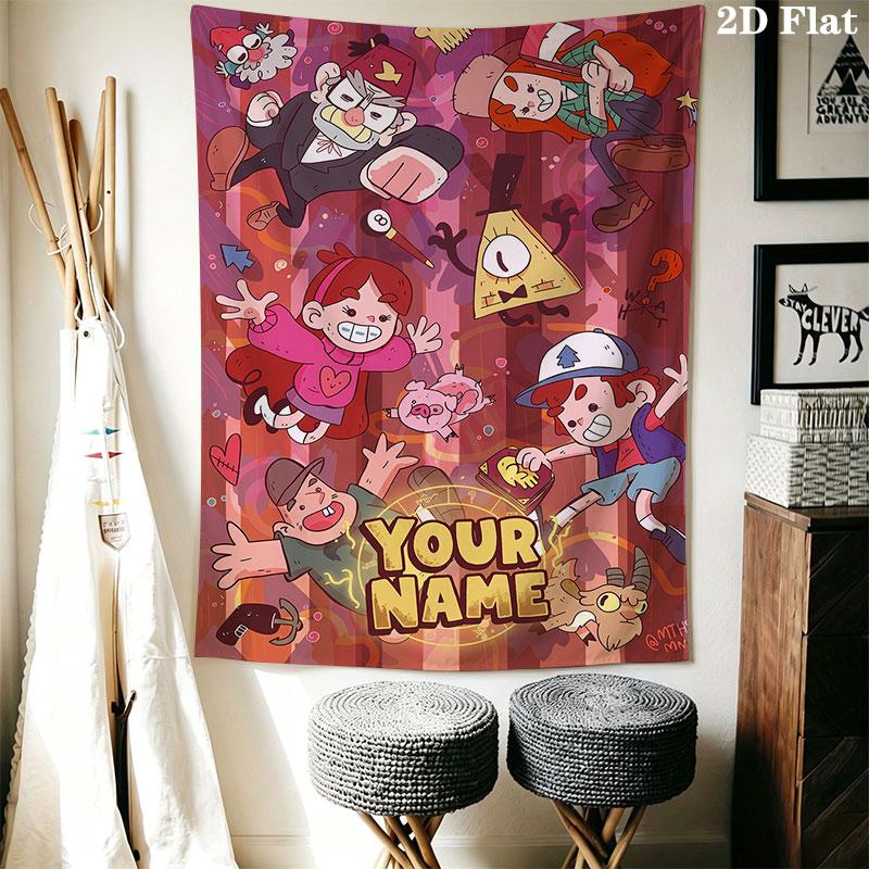 Custom Gravity Falls Wall Hanging Printed Fabric Blanket Decorative Tapestries for Bedroom Living Room Home Decor