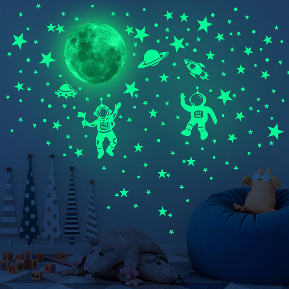 Space Glow in The Dark Wall Stickers Featuring Stars Moon Astronauts and Planets for Bedroom Walls and Ceilings Decoration