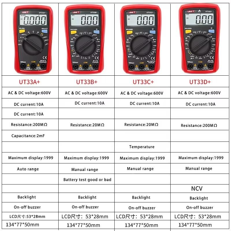UNI-T UT61E+ UT61D+ UT61B+ UT33A UT33B UT33C UT33D Plus Profesyonel Dijital Multimetreler True RMS Otomotiv Multimetresi