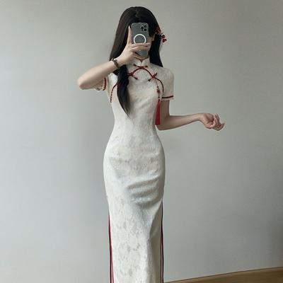 Estilo Chino Estilo Cheongsam Estilo Chino Sexy Compromiso Diario Temperamento Alto Grado Largo Qipao Mujer