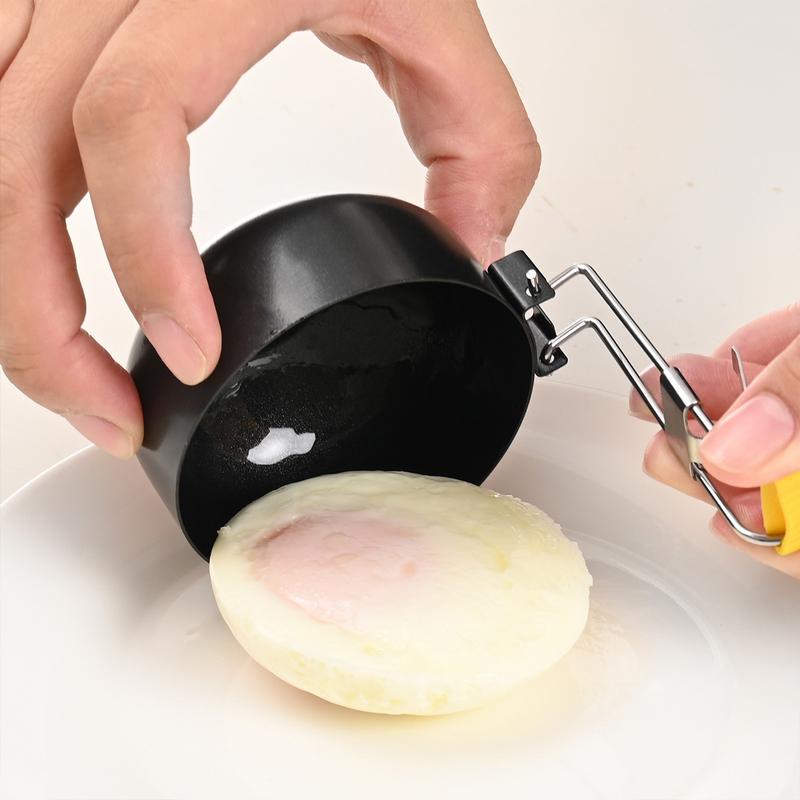 Egg Cooker Ring Large Capacity 2X Non-stick Fried Egg Molds with Removable Foldable Handle Anti-Scald Silicone Cover Pancake