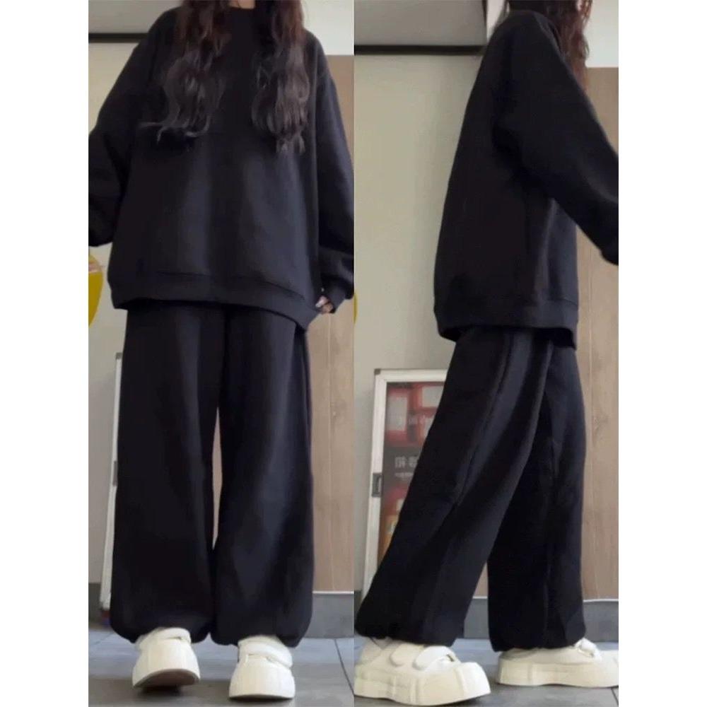 

GMXIA Флисовый и Утепленный Весенне-Осенний Комплект Женской Спортивной Одежды Большого Размера, Свободный Двойной Комплект для Бега для Женщин XXXXXL чёрный