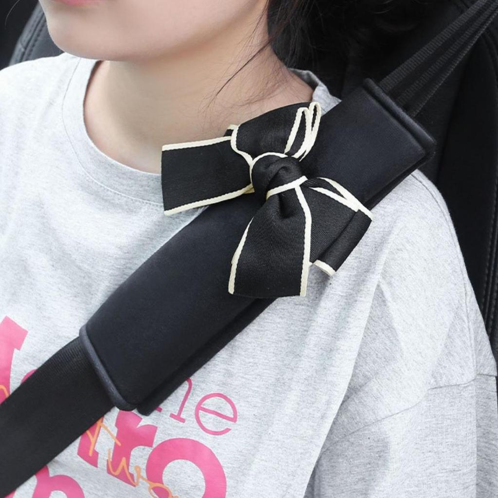 Plush Bow Car Seat Belt Shoulder Pad - Soft and Thick Suitable for All Seasons - Women's Comfortable Car Safety Accessories