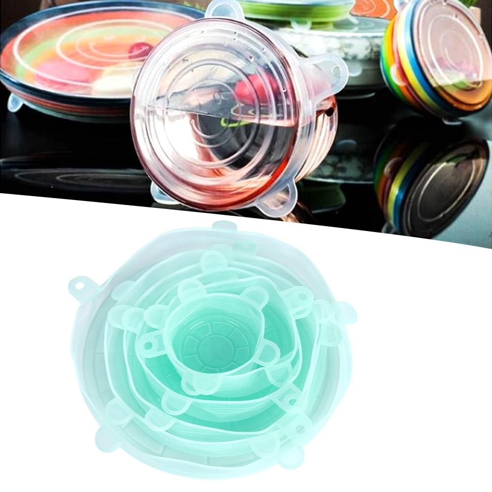 

6Pcs Set Silicone Reusable Stretchable Food Fruit Preservation Cover Lid for Bowl Kitchen SuppliesGreen зелёный