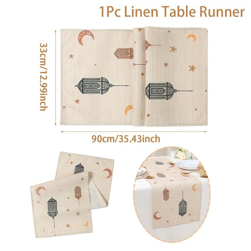1 Stück Ramadan Eid Mubarak Polyester Tischläufer Party Dekoration Mondlaterne Eid Esstischläufer Ramadan Dekorationen