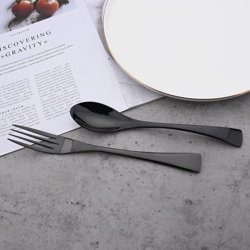 Black Mirror Polished Flatware Dinnerware Set 304 Stainless Steel Spoon Knife Fork Kitchen Tableware Cutlery Set Hotel Restaurant Famiy Set