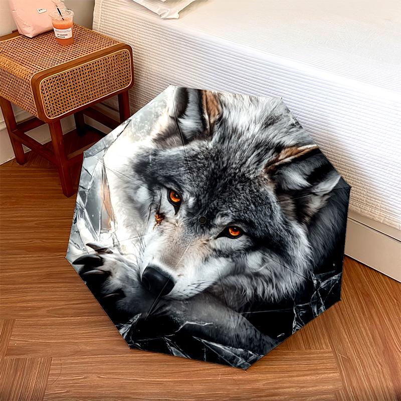 

1 PC Automatic Folding Umbrella - Wolf Breaks Through Ice Pattern, Portable & Foldable Design with 8 Ribs, Christmas Birthday Gifts