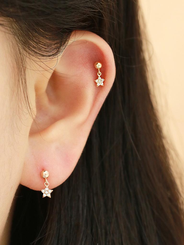 Minimal Piercing 14K Cubic Drop Piercing Earrings