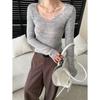 U Neck Slim Fit Long Sleeve Knit Sweater Basic Top