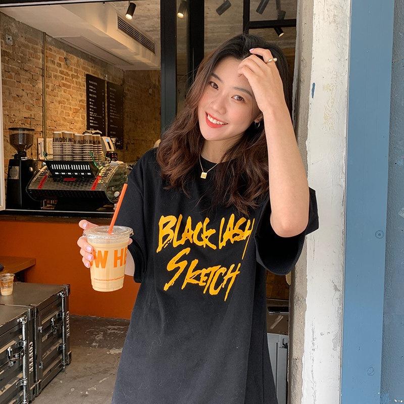 748 #200g pure cotton new spring and summer medium and long loose large size fat MM short-sleeved t-shirt women