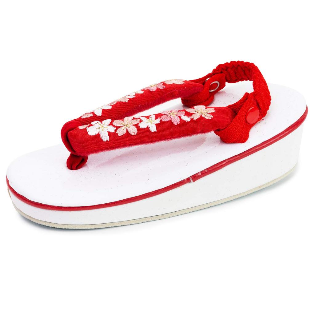 Sandals for for with cherry blossom embroidery and heel for girls [Kyoetsu] Shichigosan, 3-year-olds, fasteners, (11-A red)