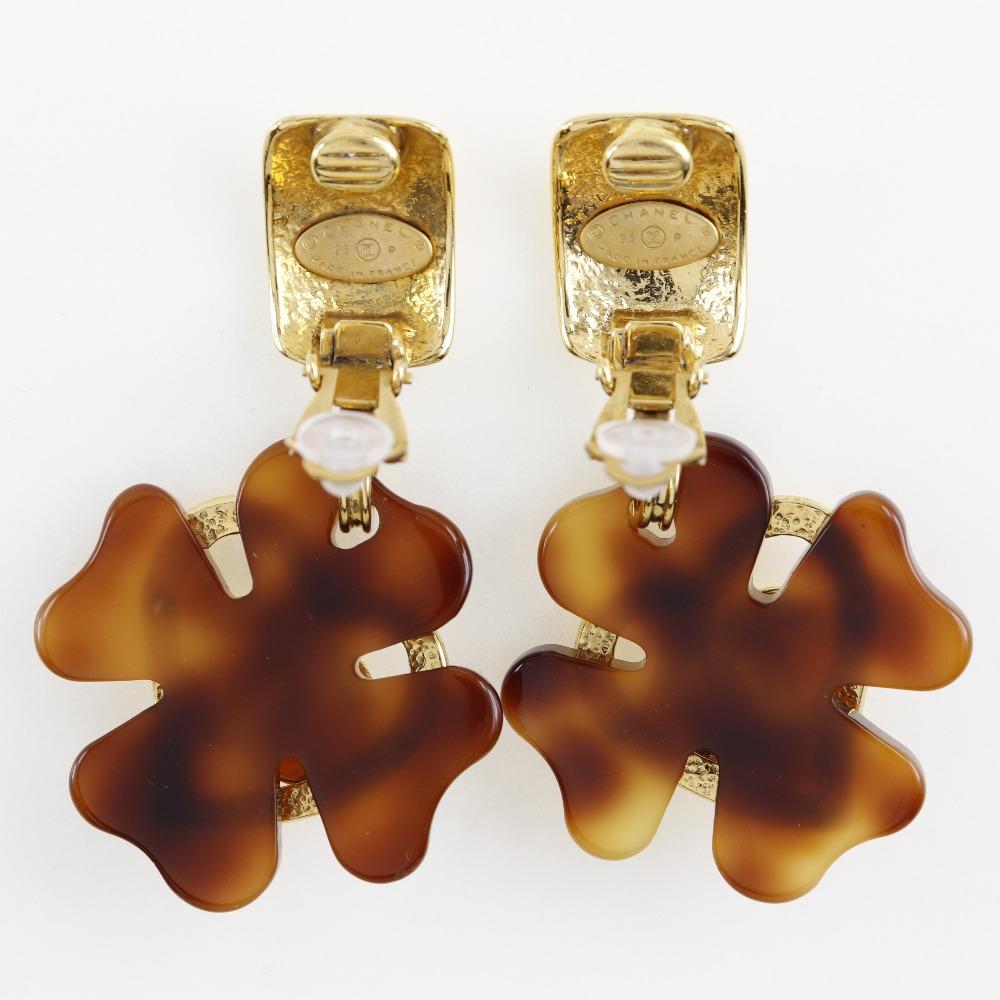 Chanel COCO Mark Herz Ohrring Klee Vintage Braun Vergoldet/Kunststoffherz 36g Damen Gebraucht