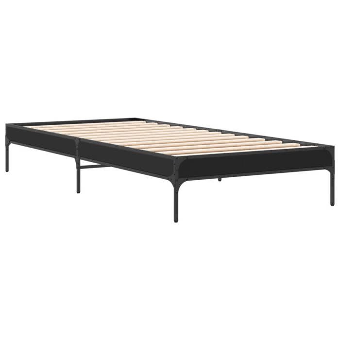 VidaXL Cadre de lit noir 90x190 cm bois d'ingénierie et métal, lit, lit d’invités, lit simple, meuble de chambre à coucher, 845051