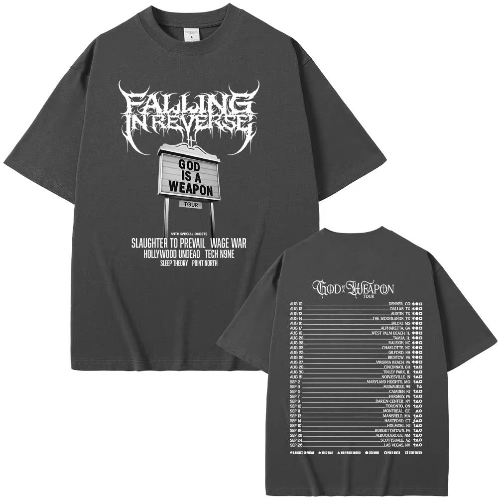Rock Band Falling in Reverse World Tour 2025 T-shirt Summer Men's Women Casual Oversized Streetwear Male Cotton Vintage T Shirts