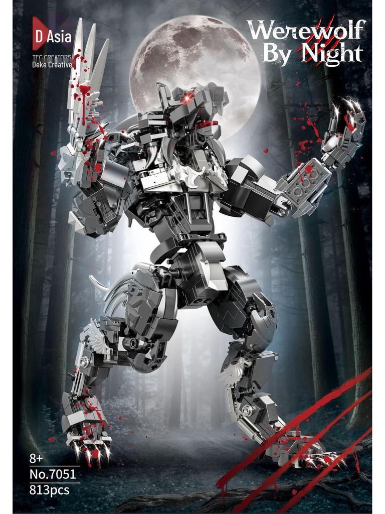 Midnight Werewolf Mecha Model: High-Difficulty Halloween Building Block Set