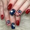 Independence Day Short Square False Nail Glossy White Star Designs 24Pcs Press On Nail Manicure for Women and Girls